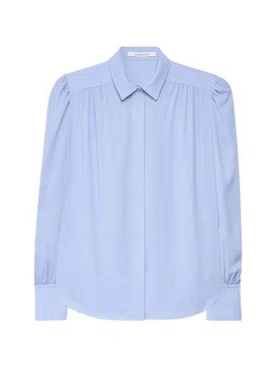 Another Tomorrow Gathered Blouse In Blue