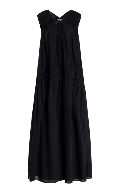 Another Tomorrow Gathered Cotton Maxi Dress In Black