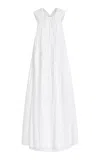 Another Tomorrow Gathered Cotton Maxi Dress In Off-white