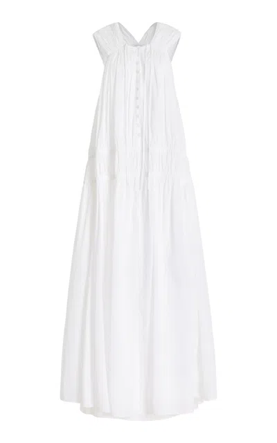 Another Tomorrow Gathered Cotton Maxi Dress In Off-white