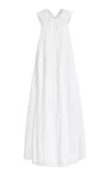Another Tomorrow Gathered Cotton Maxi Dress In Off-white