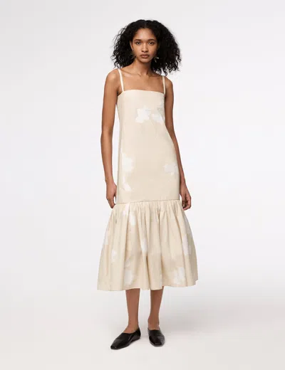 Another Tomorrow Gathered Flounce Dress In Khaki Floral