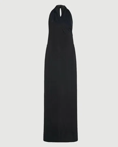 Another Tomorrow Gathered Halter Dress In Black