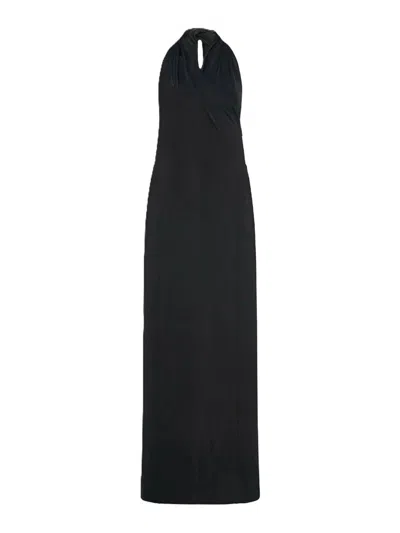 Another Tomorrow Gathered Halter Dress In Black
