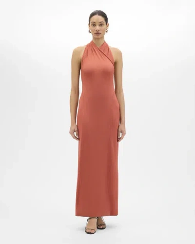 Another Tomorrow Gathered Halter Dress In Orange