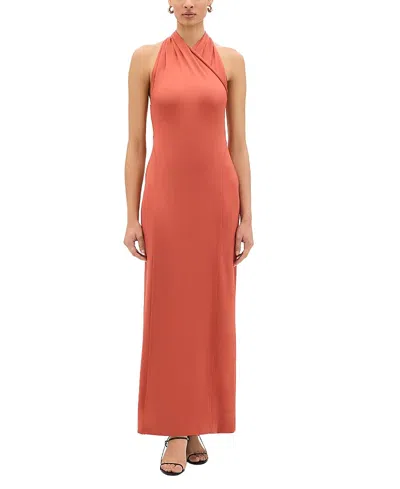 Another Tomorrow Gathered Halter Dress In Pink