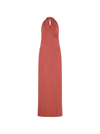 Another Tomorrow Gathered Halter Maxi Dress In Orange