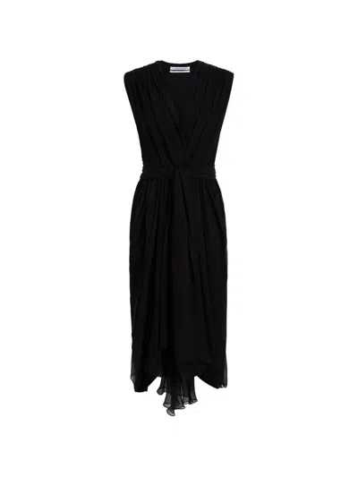 Another Tomorrow Gathered Midi Dress In Black
