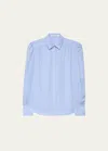 Another Tomorrow Gathered Viscose Button-front Blouse In Oxford Blue