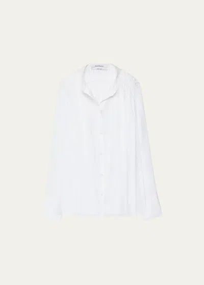 Another Tomorrow Gathered Voile Blouse In Off White