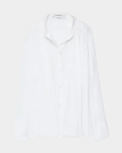 Another Tomorrow Gathered Organic Cotton-voile Shirt In Off White