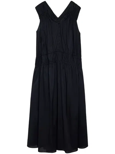 Another Tomorrow Gathered-shoulder Organic Cotton Dress In Black