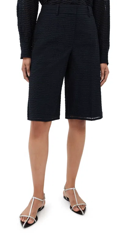Another Tomorrow Gingham Bermuda Pants Black In Blue