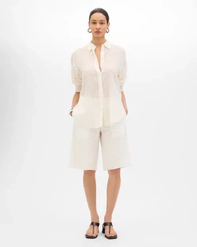 Another Tomorrow Gingham Blouse In White
