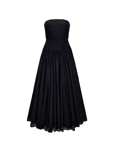 Another Tomorrow Gingham-check Strapless Dress In Black