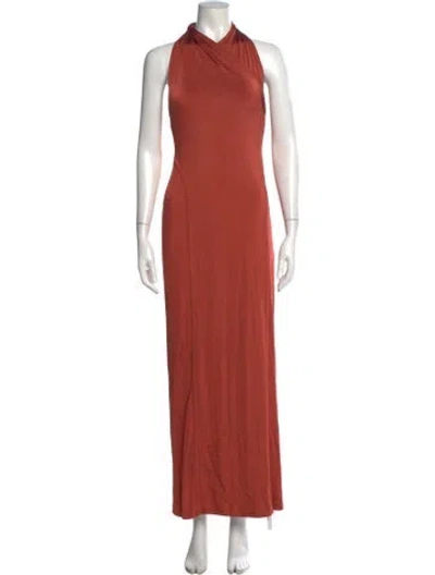 Pre-owned Another Tomorrow Halterneck Long Dress In Orange