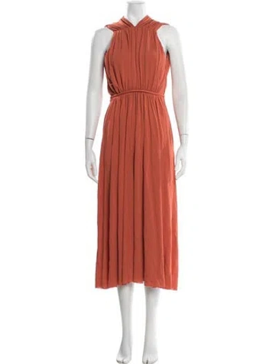 Pre-owned Another Tomorrow Halterneck Midi Length Dress In Orange