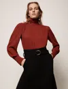 Another Tomorrow Crepe Turtleneck Blouse In Rust