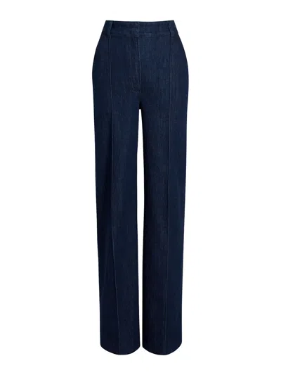 Another Tomorrow Chambray Relaxed Wide Leg Pants Dark Blue