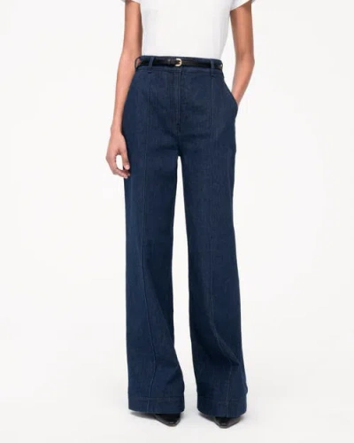 Another Tomorrow Chambray Relaxed Wide Leg Pants Dark Blue