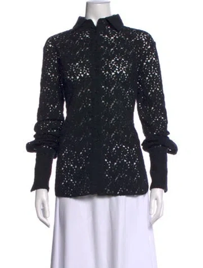 Pre-owned Another Tomorrow Lace Pattern Sweater In Black