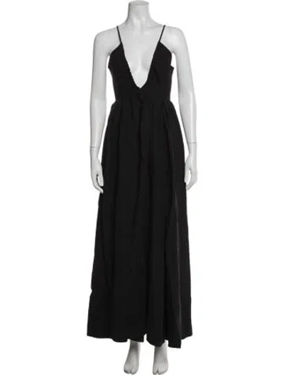 Pre-owned Another Tomorrow Linen Long Dress In Black