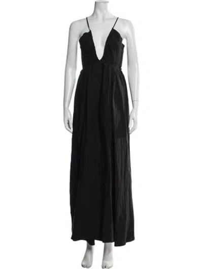 Pre-owned Another Tomorrow Linen Long Dress In Black