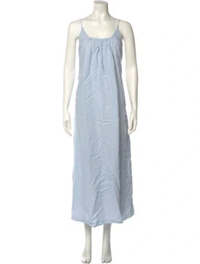 Pre-owned Another Tomorrow Linen Long Dress In Blue