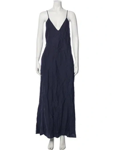 Pre-owned Another Tomorrow Linen Long Dress In Blue
