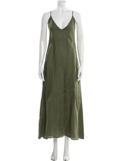 Pre-owned Another Tomorrow Linen Long Dress In Green