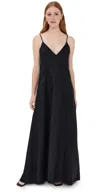 Another Tomorrow Linen Seamed Slip Dress Black