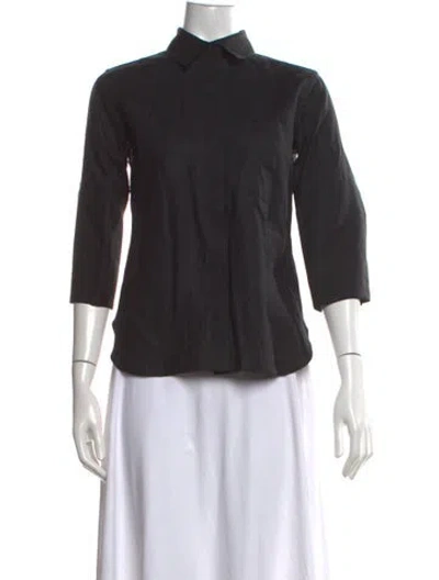 Pre-owned Another Tomorrow Linen Three-quarter Sleeve Top In Black