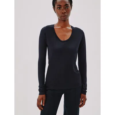 Another Tomorrow Long Ballet Scoop Tee In Black