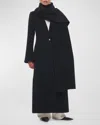 Another Tomorrow Long Deep V Scarf Cashmere Coat In Black