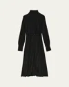Another Tomorrow Long Pleated Drawstring Shirtdress In Black