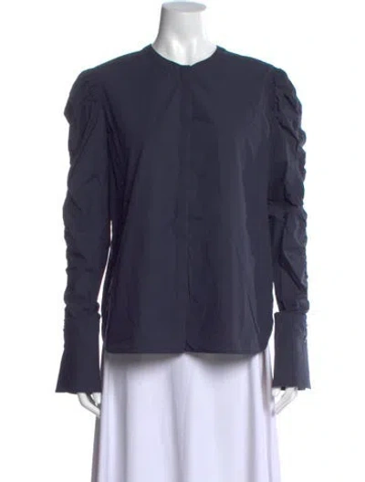 Pre-owned Another Tomorrow Long Sleeve Blouse In Blue