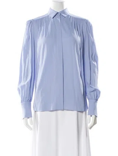 Pre-owned Another Tomorrow Long Sleeve Blouse In Blue