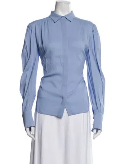 Pre-owned Another Tomorrow Long Sleeve Blouse In Blue