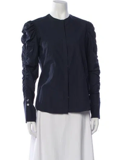 Pre-owned Another Tomorrow Long Sleeve Blouse In Blue