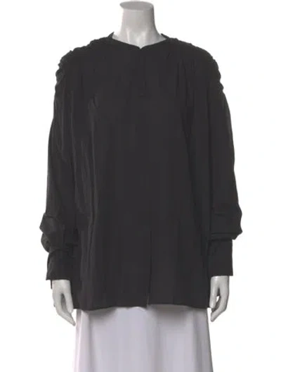 Pre-owned Another Tomorrow Long Sleeve Blouse In Gray