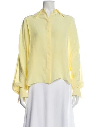 Pre-owned Another Tomorrow Long Sleeve Blouse In Green