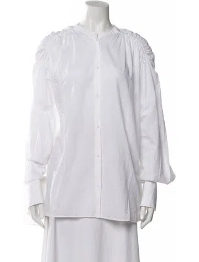 Pre-owned Another Tomorrow Long Sleeve Blouse In Neutral