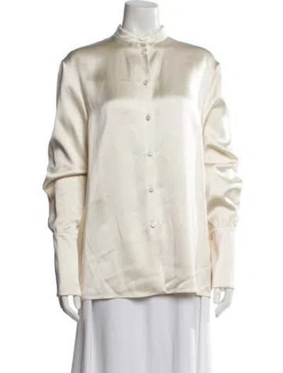 Pre-owned Another Tomorrow Long Sleeve Blouse In Neutral