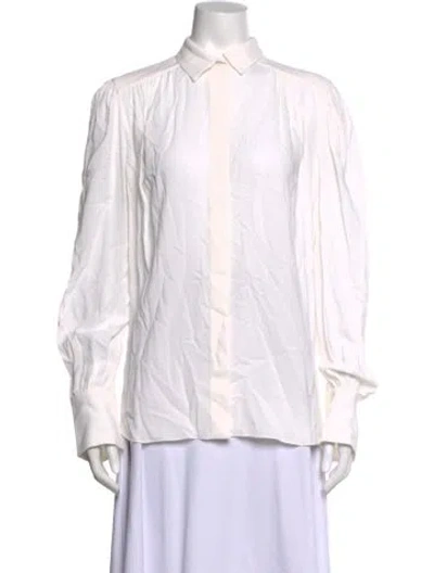 Pre-owned Another Tomorrow Long Sleeve Blouse W/ Tags In White