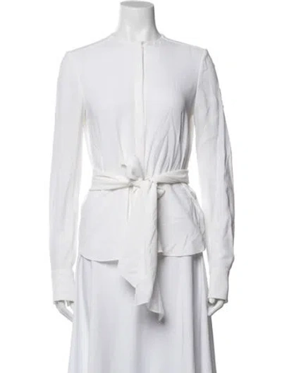 Pre-owned Another Tomorrow Long Sleeve Blouse In White