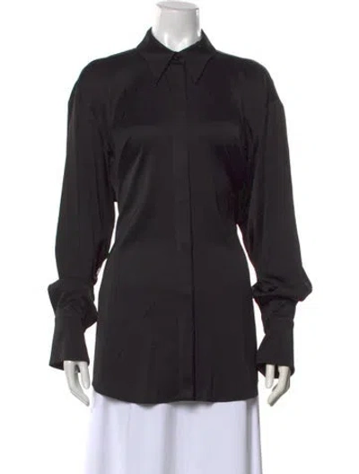 Pre-owned Another Tomorrow Long Sleeve Button-up Top In Black