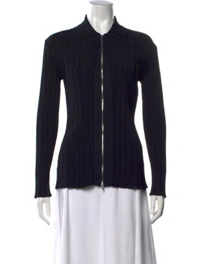 Pre-owned Another Tomorrow Long Sleeve Button-up Top In Black