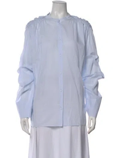 Pre-owned Another Tomorrow Long Sleeve Button-up Top In Blue
