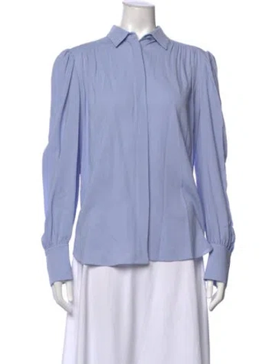 Pre-owned Another Tomorrow Long Sleeve Button-up Top In Blue