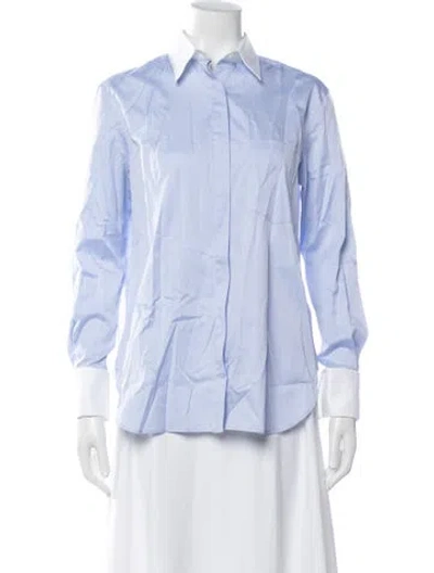 Pre-owned Another Tomorrow Long Sleeve Button-up Top In Blue